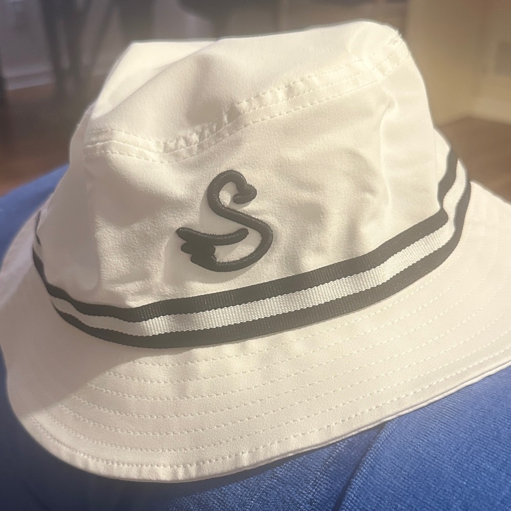 Swannies Golf White Bucket Hat with Swan Logo